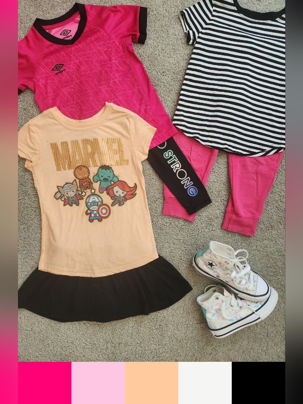 Girls 4T Mix & Match Bundle | Marvel, Umbro, Pink, Sport, School | 6 Pieces